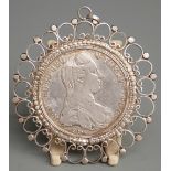 Maria Theresa 1780 silver coin in white metal mount, weight 48g