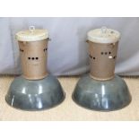 Pair of French industrial lights circa 1940's, H63 x diameter 52cm