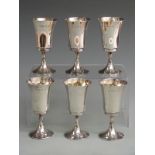 Set of six retro feature hallmarked silver goblets, Birmingham 1973 maker Warwickshire