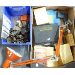 Large collection of cased and loose router and drill bits, anglepoise lamp etc