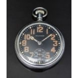 Waltham keyless winding open faced military pocket watch with inset subsidiary seconds dial,