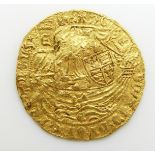Edward IV (1461-70 and 1471-83) hammered gold half ryal, light coinage issue, York Mint, E in