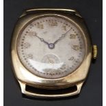Swiss 9ct gold gentleman's wristwatch with inset subsidiary seconds dial, blued hands, gold Arabic