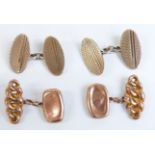 A pair of Victorian 9ct rose gold cuff links (3.4g) and a pair of silver cuff links
