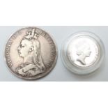 1890 Victorian Jubilee crown and a silver round pound