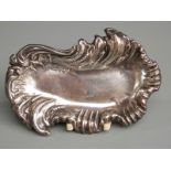 Victorian hallmarked silver pin tray with scroll edge, London 1894, maker Faraday & Davey, length