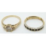 A 9ct gold ring set with sapphires and a 14ct gold ring set with cubic zirconia, 5.5g