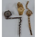 Three ladies wristwatches comprising Everite 9ct goldexample on rolled gold bracelet, Seiko gold