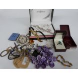 A collection of costume jewellery including silver necklace, silver ring, Accurist watch etc