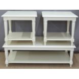 Three cream painted coffee tables, largest H96 x 131cm