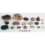 Twenty-four various mineral and gemological samples including malachite, amethyst etc.