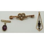 Two Edwardian items set with amethysts and seed pearls and an Edwardian brooch set with seed pearls