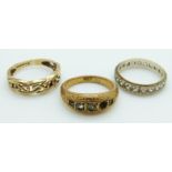 A 9ct gold ring, 9ct gold eternity ring, 4.4g and another ring