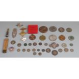 A collection of coins including approximately 67g of pre 1947 and pre 1920, a white metal owl