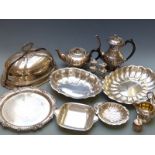Collection of silver plated ware including WMF, meat dome halves, teaset, trays etc