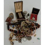 A collection of costume jewellery including Ronson lighter set with shagreen, Dunhill lighter,
