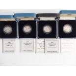 Royal Mint silver proof one pound coins comprising piedfort 1986, 1994 and 1996 examples together