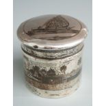 White metal niello lidded pot with decoration of boats and buildings, height 7cm, weight 106g