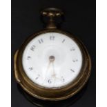 Thomas Sambrook gilt metal open faced pair cased pocket watch with gold hands, black Arabic