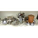 Quantity of silver plate including large trays, retro ice bucket etc