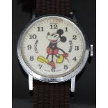 Bradley Disney Mickey Mouse wristwatch with Arabic numerals, cream dial, base metal case and one