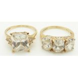 Two 14ct gold rings set with cubic zirconia, 11.3g