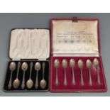 Two cased sets of hallmarked silver teaspoons, one London 1934 the other Elizabeth II coronation
