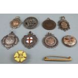 Five hallmarked and similar silver sporting fobs including football, cricket and snooker, Services