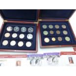 Two collector's cases of coins, one with silver content commemorative crown sized examples, the