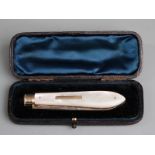 Cased Victorian hallmarked silver gilt mother-of-pearl handled folding fruit knife, Sheffield 1893