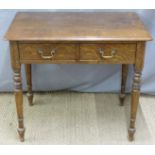 19th/20thC oak two drawer hall table W80 x D51 x H71cm