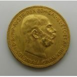 1915 gold Austrian 20 Corona coin