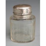 German white metal lidded cut glass dressing table or pickle pot, the lid having German 800 grade