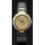Raymond Weil ladies wristwatch ref. 8033 with gold dauphine hands, striped gold dial, faceted bi-
