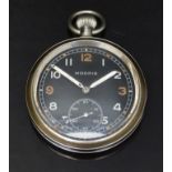 Moeris keyless winding open faced military pocket watch with inset subsidiary seconds dial, white