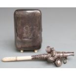 George Unite William IV hallmarked silver bone handled baby's rattle, Birmingham 1836, length 12cm