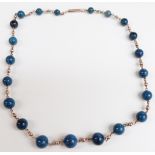 Victorian necklace set with sodalite and gold spheres, 24cm drop