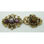 Victorian brooch set with a citrine and a Victorian pinchbeck brooch