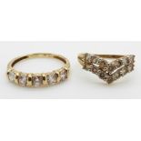 Two 14ct gold rings set with cubic zirconia, 5.6g