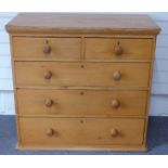 Victorian pine chest of two over three drawers with turned handles, W96 x D47 x H89.5cm