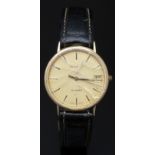 Tissot 9ct gold gentleman's wristwatch with date aperture, luminous gold hands, two-tone baton