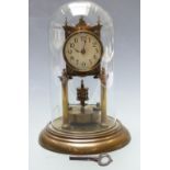 Anniversary clock with key wind movement numbered 22272, under glass dome, 28cm tall