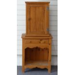 Pine side table with single drawer above shelf, W58 x D36 x H69cm and an oak corner cupboard, H64cm