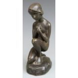 E.Borch (1869-1950) Danish bronze figure of a kneeling girl, impressed verso E Borch, height 17.5cm