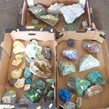 A large collection of mineral samples including labadorite, malachite, amazonite, jasper etc