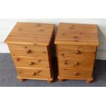 Pair of pine bedside chests of three drawers, W43 x D39 x H58cm