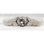Art Deco 18ct gold ring set with a diamond of approximately 0.3ct in a platinum setting, in original