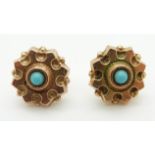 Edwardian pair of 9ct gold  earrings set with turquoise, 1.4g