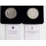 Two silver proof £5 coins