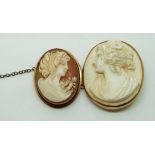 Victorian 9ct gold brooch set with a lava cameo and an 18ct gold brooch set with a cameo